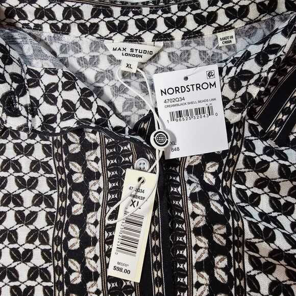 NWT Max Studio London Black White & Gold Flowy Button Up Shirt Top Blouse sz XL - Picture 4 of 10